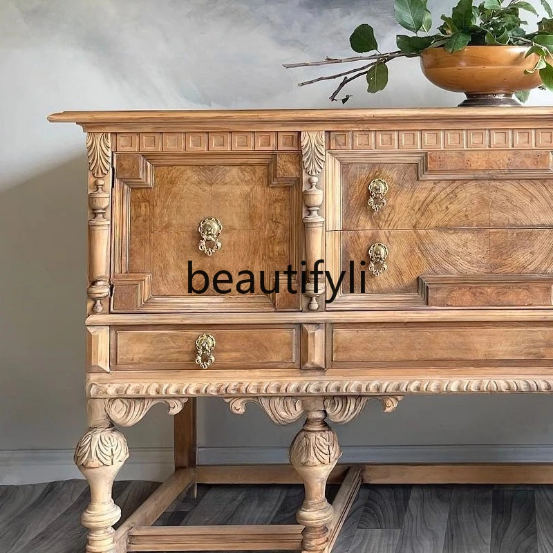 복고풍 단단한 나무 조각 꽃 사물함/오래된 현관 캐비닛/대용량 보관 캐비닛/