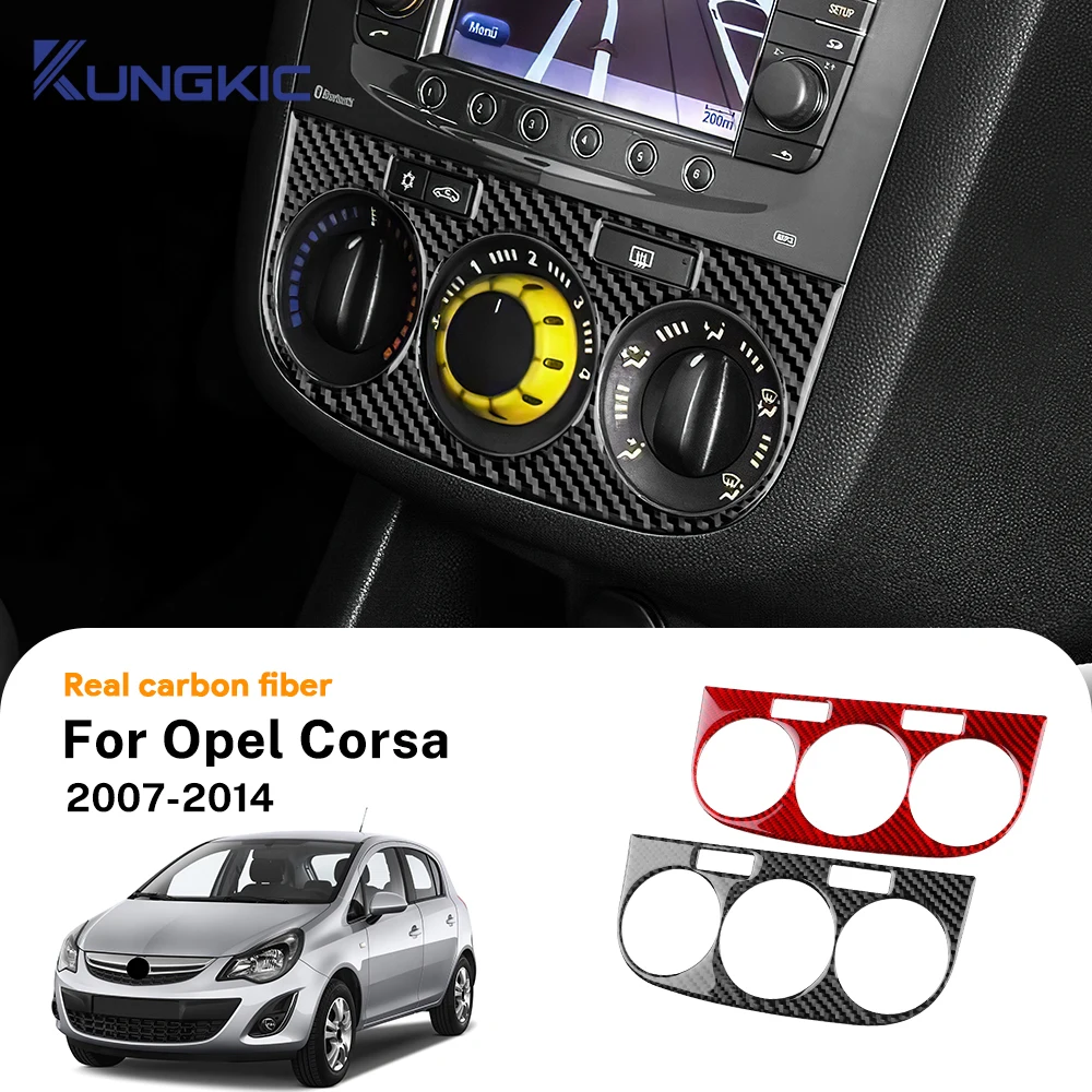 For Opel Corsa D 2007 2008 2009 2010 2011 2012 2013 2014 Real Soft Carbon Fiber Central Control AC Knob Panel Sticker LHD RHD