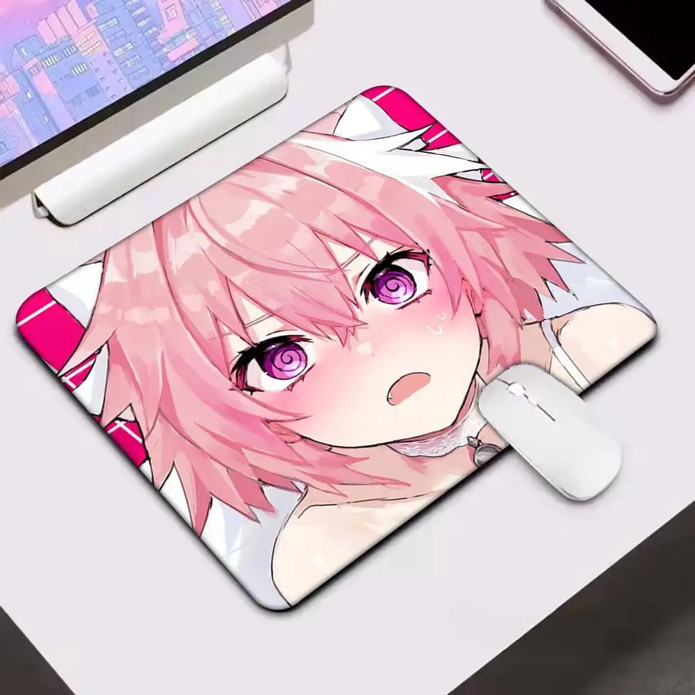 Cute Pink Hair Anime Character Mouse Pad, Blushing Face with Purple Eyes, Non-Slip Gaming Pad, Great Gift