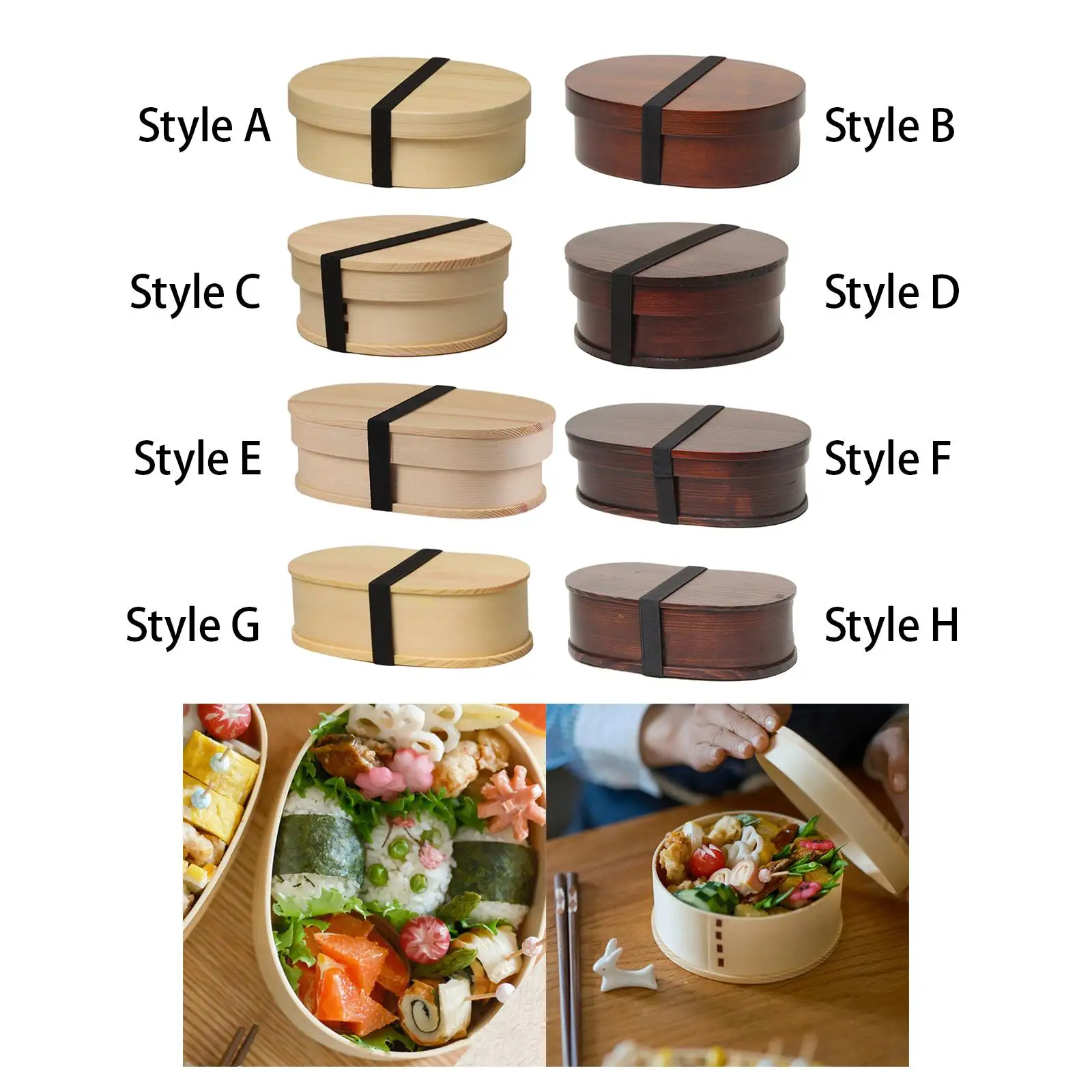 Double Layer Stackable Bento Lunch Box Wood Japanese Food Container with Separator for Camping or Office