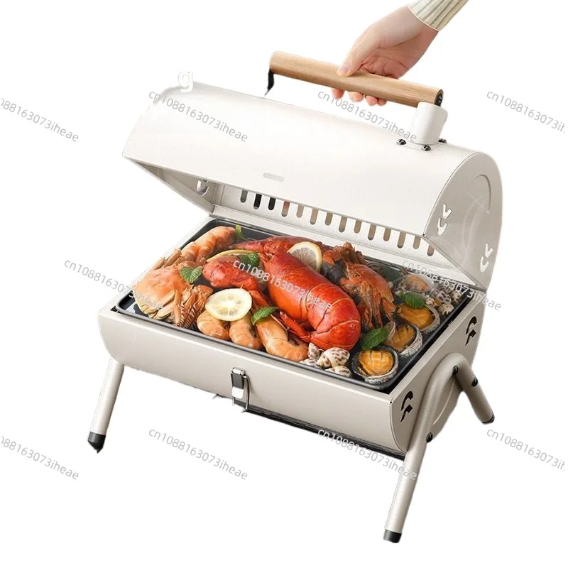 Outdoor Smokeless BBQ Charcoal Oven for Camping and Household Use Portable Mini Foldable Stainless Steel and Iron Barbecue Grill