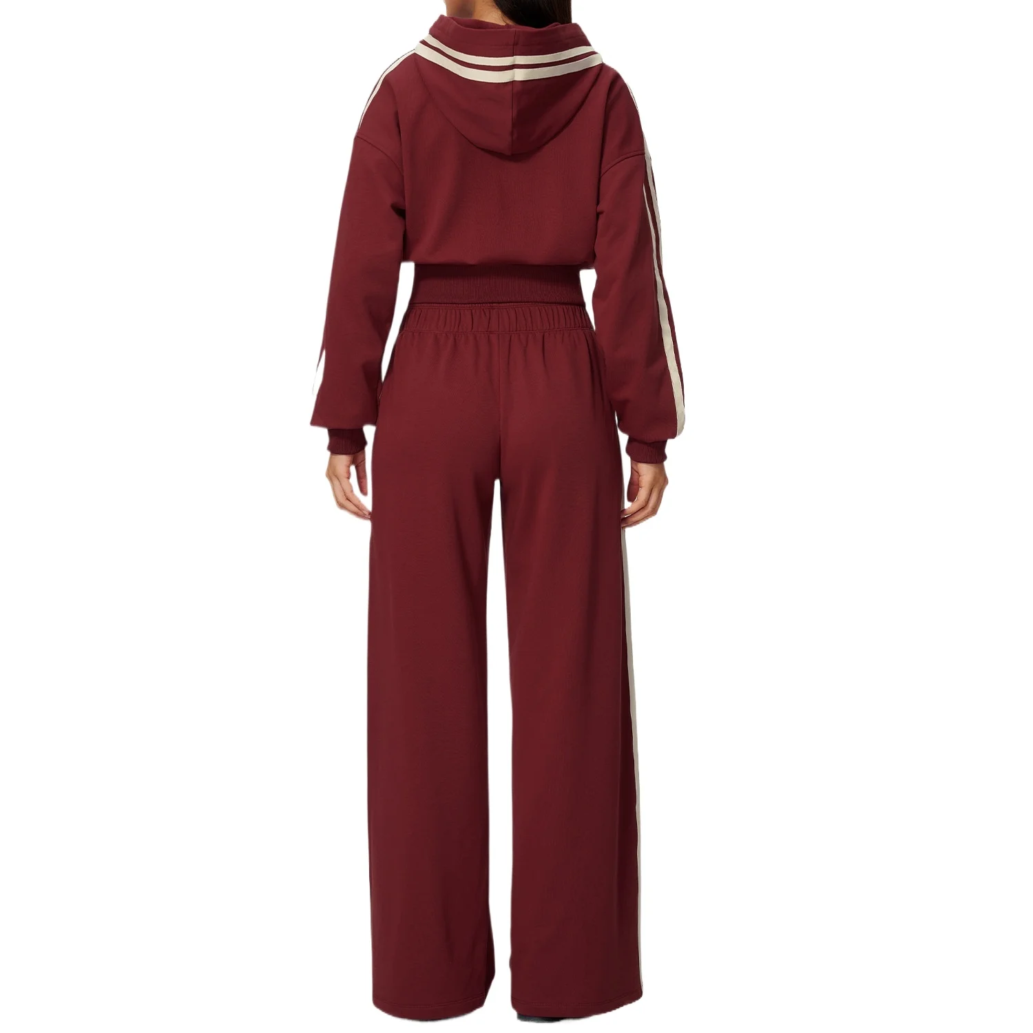 Pers LOGO custom women's new cotton sports loose thickened hooded sweater jacket contrasting color wide-leg pants two-piece set