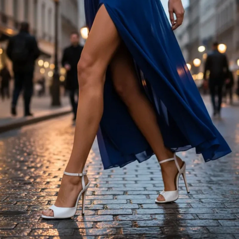 

Summer Buckle Sandals for Women 15cm Thin Heel Peep Toe Dance Pumps Steel Pipe Red White plus Size Shoes Zapatos Mujer