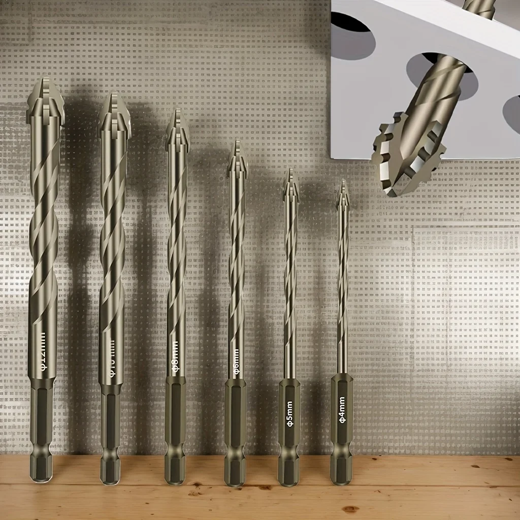 

3-12mm Four-Blade Serrated Drill Diamond Drill Bit for Dry Drilling Through Porcelain Tiles, Ceramics, Glass, Marble, Concrete