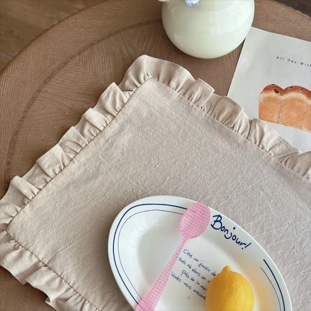 New Soft Ruffle Placemats Round Cotton Table Cup Mat French Square Western Food Mats Table Decor