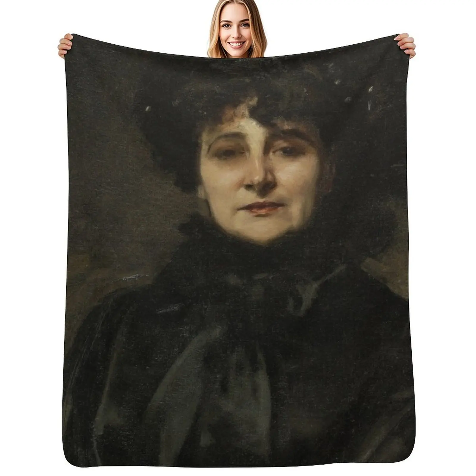 Portrait de Madame Allouard-Jouan (ca. 1884) by John Singer Sargent Throw Blanket Sofa Flannel Fabric Decorative Beds Blankets