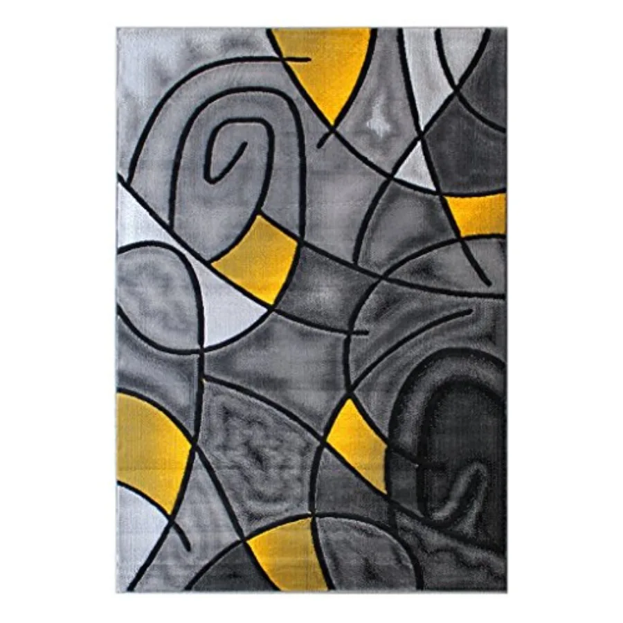 

Modern Contemporary Area Rug in Yellow Grey Black Color Perfect for Living Room or Bedroom Decoration 8 Feet X 10 Feet Size Sty