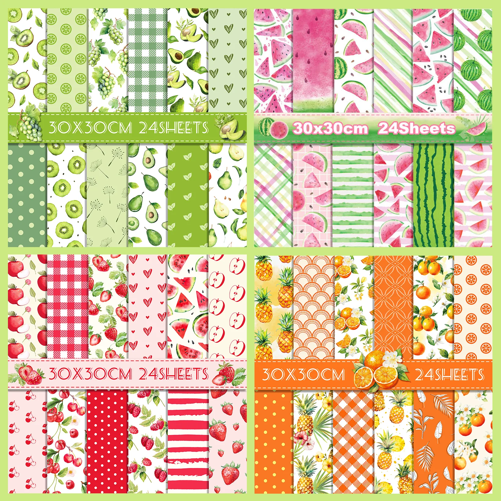 24pcs Summer Fresh Fruites Scrapbook Craft Paper Art Background Origami Card Making Photo Album Decor