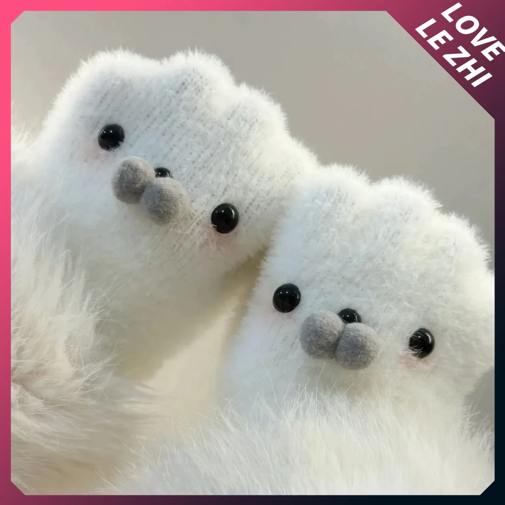 

Cute Earless Seals Winter Thickened Keep Warm Gloves Fashion Solid Color Simple Outdoor Cycling Anti Freezing Five Finger Gloves