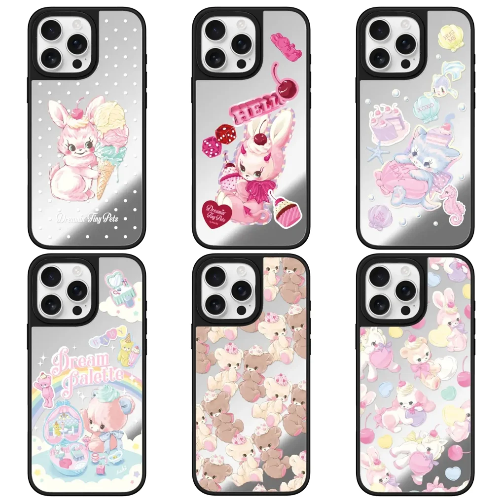 

Ice Cream Rabbit Mirror Surface Protective IPhone Case Cover for 16 15 14 13 12 Pro Max Case