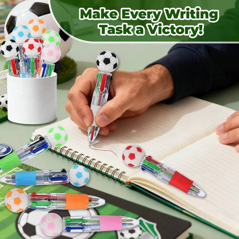 5–50 Stück kreative vierfarbige Stifte mit Fußball-Motiv für Fußballpartys, Karneval, Feiern, Geburtstag, Schulanfang, Vatertagsgeschenk – Detail 3