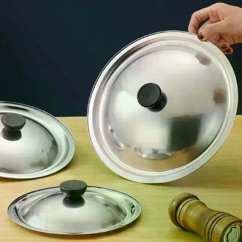 Stainless Steel Round Pot Lid Universal Replacement Frying Pan Cover Smooth Edge Dishwasher Safe For Skillet Wok Pot 18-32Cm