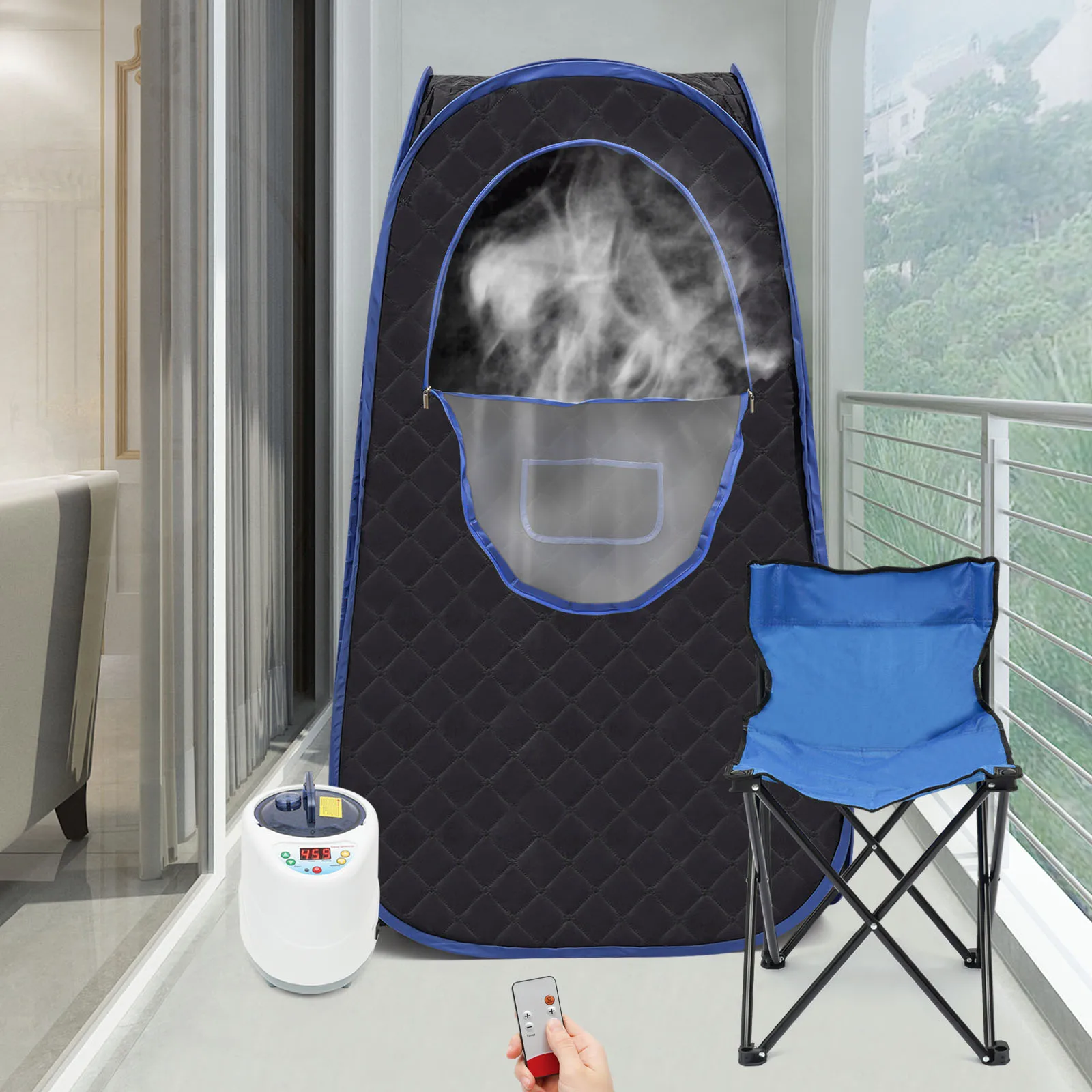 Portable Steam Sauna for Home Spa Sauna Tent Sauna Box with 2L Steamer Remote Control Folding Chair