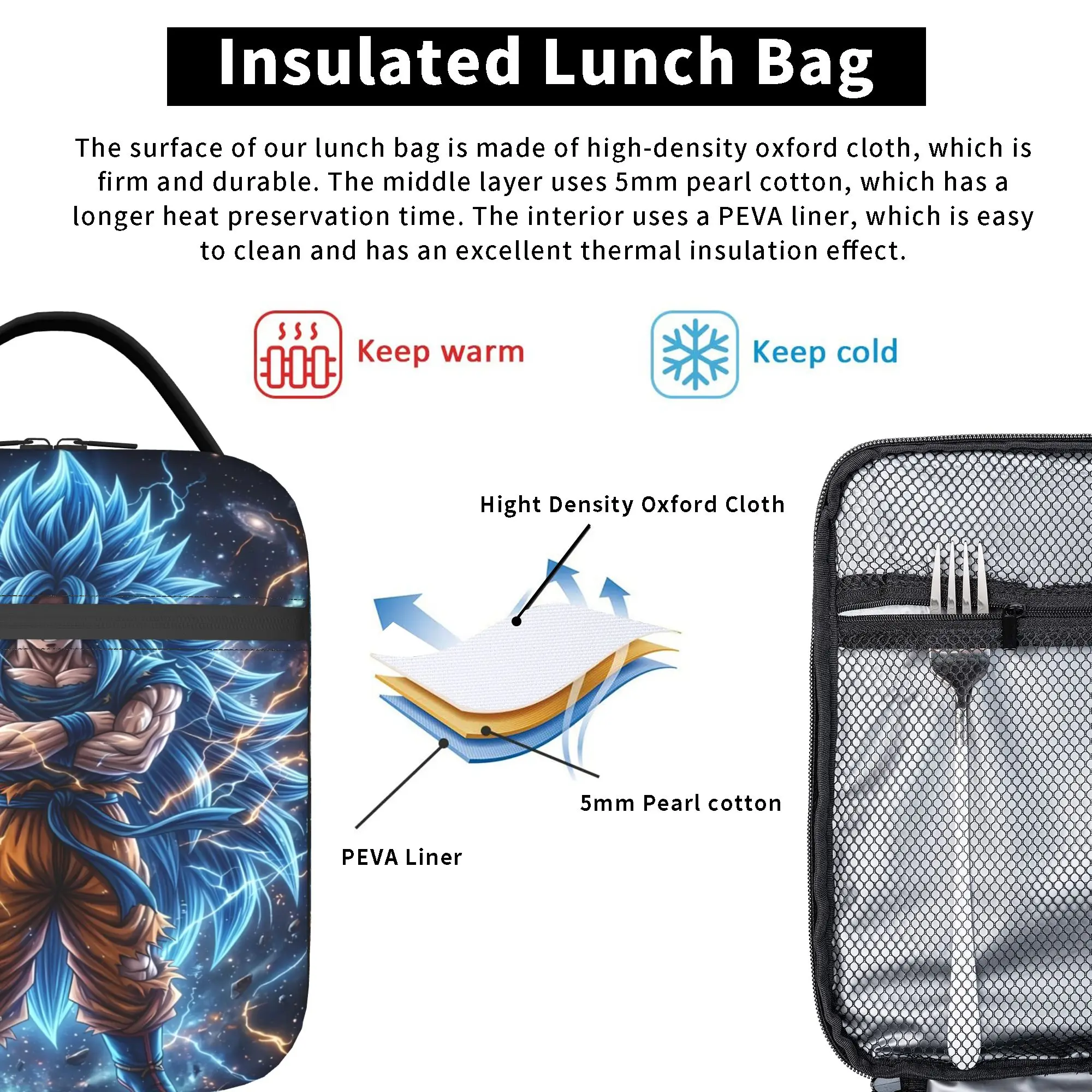 Back To School Dragons Ball Anime Song Goku Lunchtasche, modische Picknick-Lunchbox, grafische tragbare Kühltasche – Detail 5