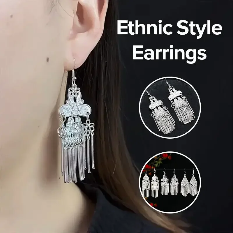 

Dangle Tassels Earrings Women Vintage Handmade Ethnic Ear Stud Women Bohemian Geometric Crystal Round Water Drop Dangle Earring