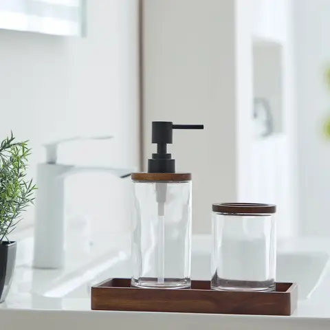 बेहतर घर और गार्डन बबूल की लकड़ी का एक्सेंटेड ग्लास टूथब्रश होल्डर 10 best sales टूथब्रश स्टैंड - №5