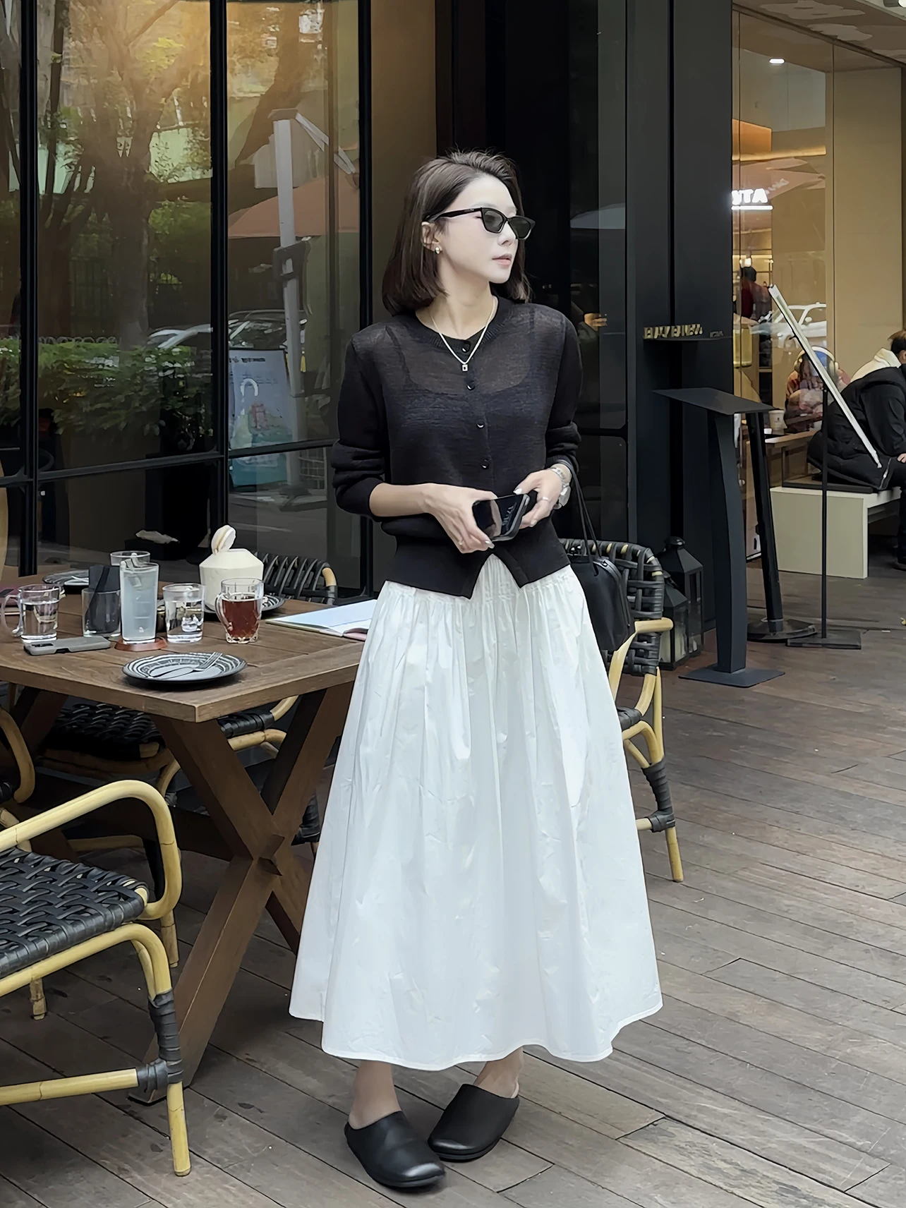 

Vintage White A-Line Skirt Elastic Waist Lady Sle Women's Spring Summer Heavy Embellied Loose Fit Cotton Blend
