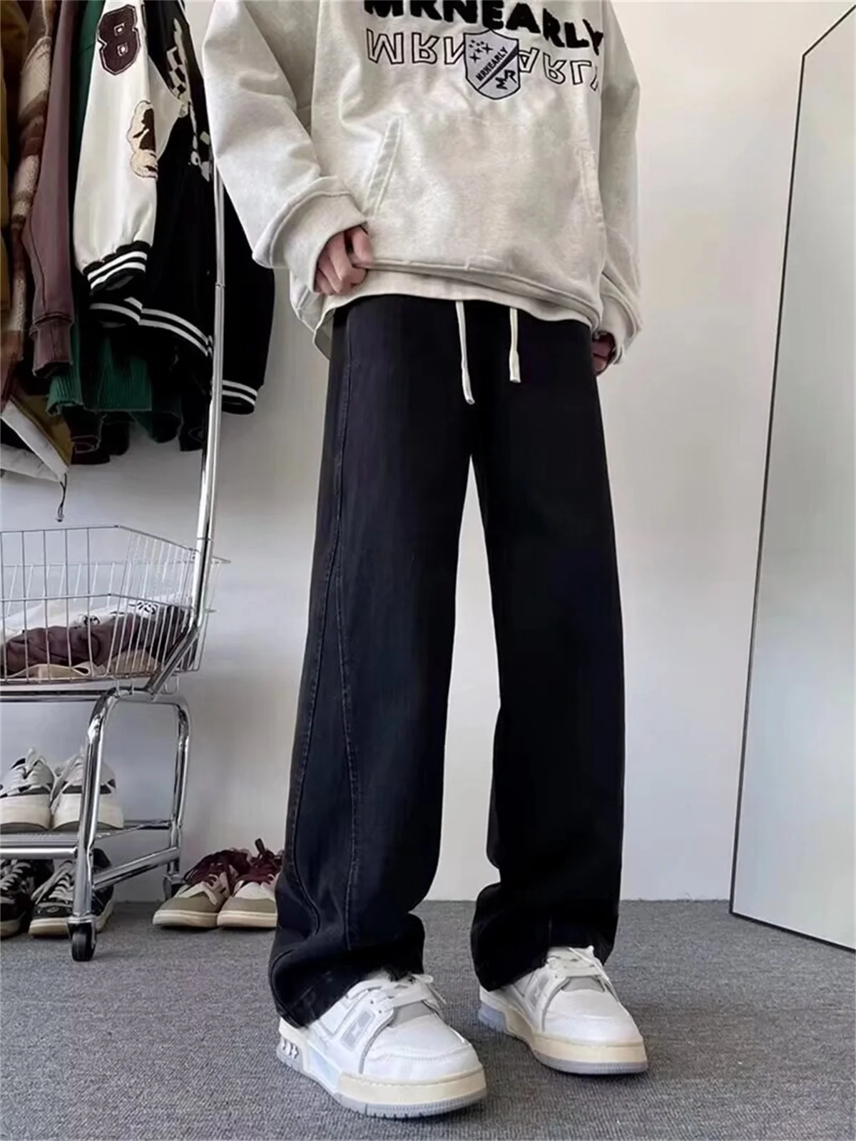 

Vintage Yellow Mud Color Men's Jeans High Street Sle Wide Leg Casual Long Trousers Retro Vibe Faionable American Sle