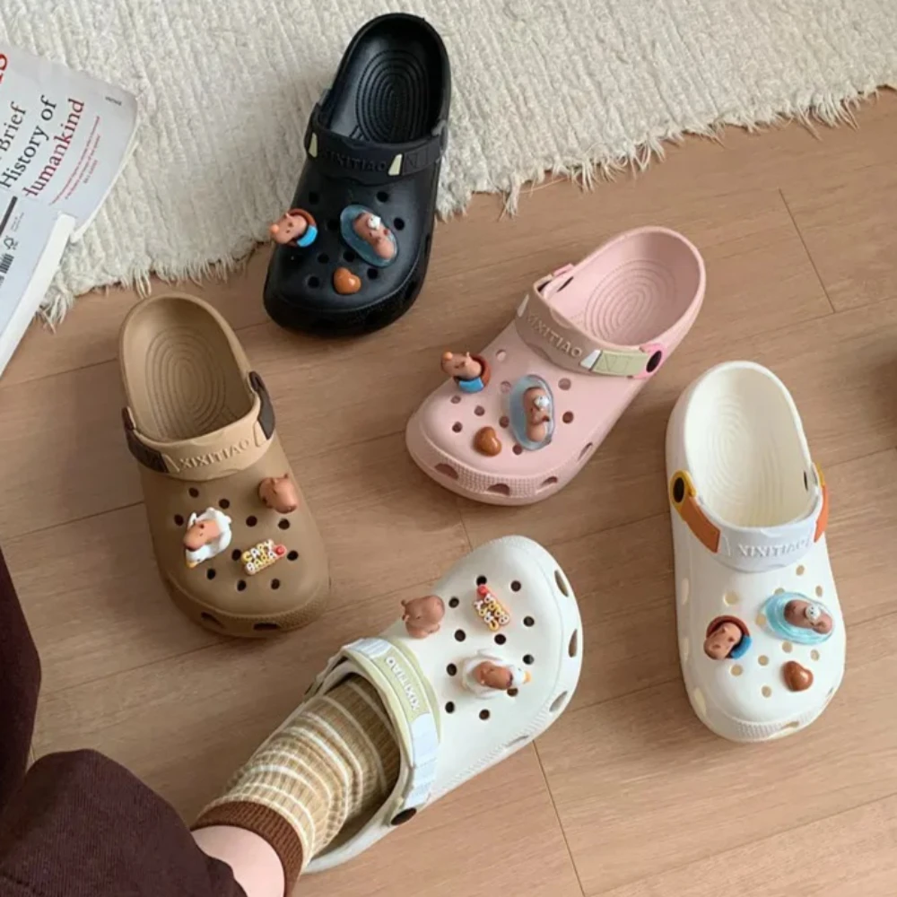 Women Sandal Slippers DIY Cute Cartoon Clogs Casual Sweet Bathroom Summer Multiple Colors Beach Cave Hole Female Garden Shoes