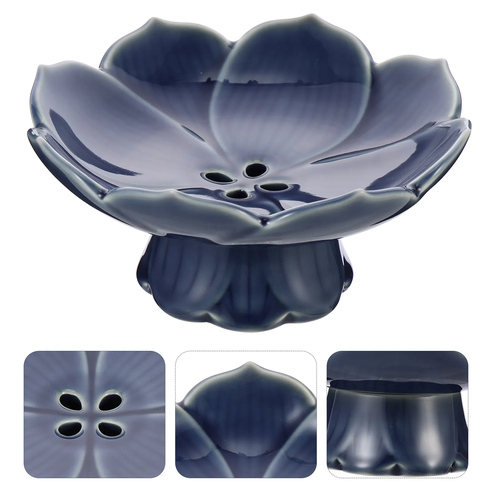 

Footed Ceramic Fruit Bowl Lotus Design Chinese Style Decorative Serving Dish for Kitchen Counter Snack Storage Dessert Tray Home