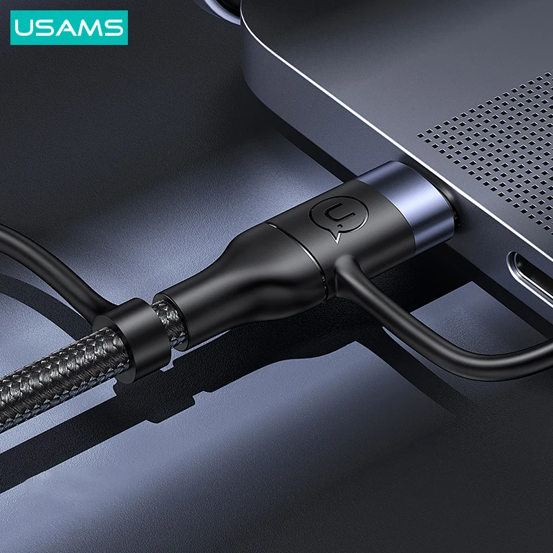 USAMS-Cable USB tipo C de carga rápida para móvil, Cable de datos Micro de 60W, 3 en 1, 1,2 m, para iPhone 13, 12, 11 Pro Max, Huawei y Xiaomi