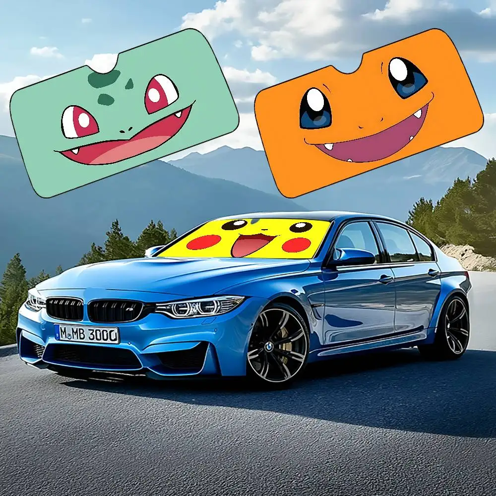 Anime Cute P-Poke-M-mon Stylish And Trendy Windshield Sunshade, Car Windshield Cover, Car Sunshade Curtain, Car Sun Protection