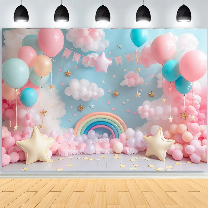 

Versatile Photographic Backdrop Banner With Shiny Stars Pastel Rainbow Party Decoration for Birthdays Weddings Festivals RA-07