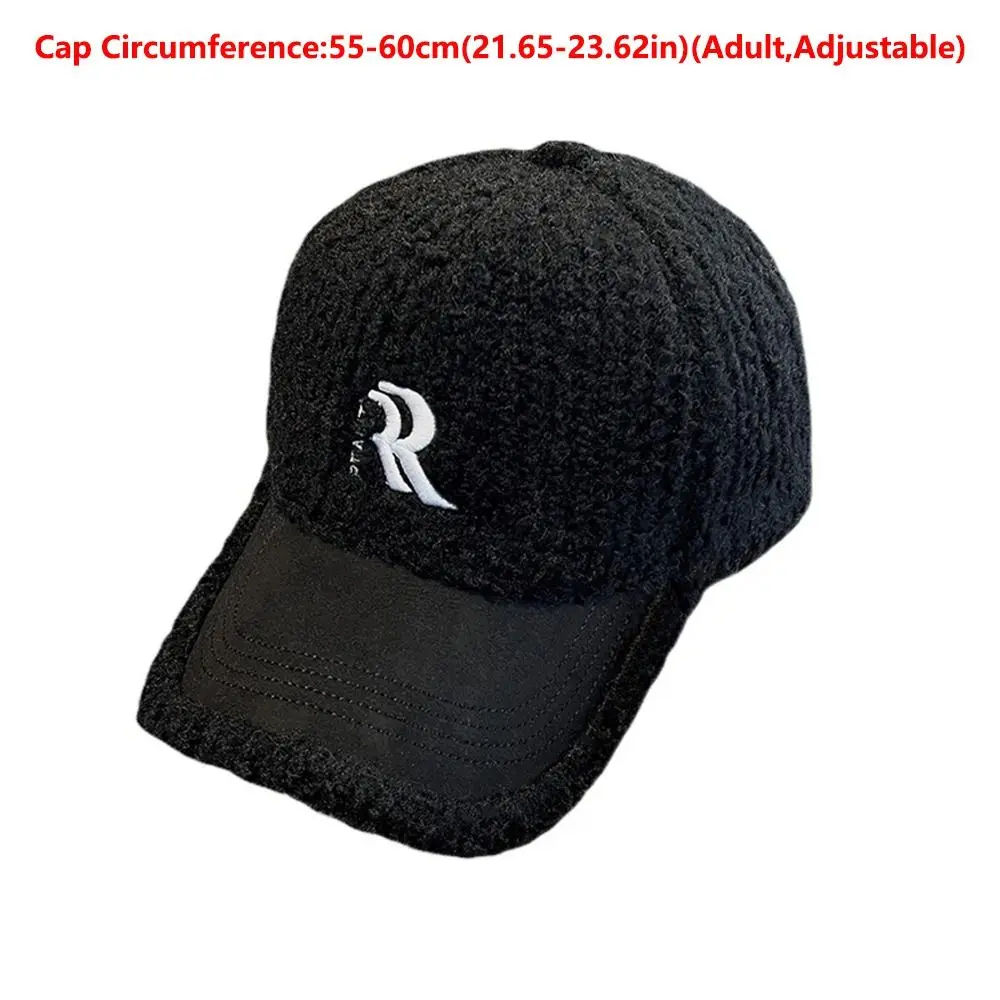 Fashion Letters Women's Hats Double R Keep Warm Baseball Cap Lamb Wool Thickening Plush Peaked Cap Winter