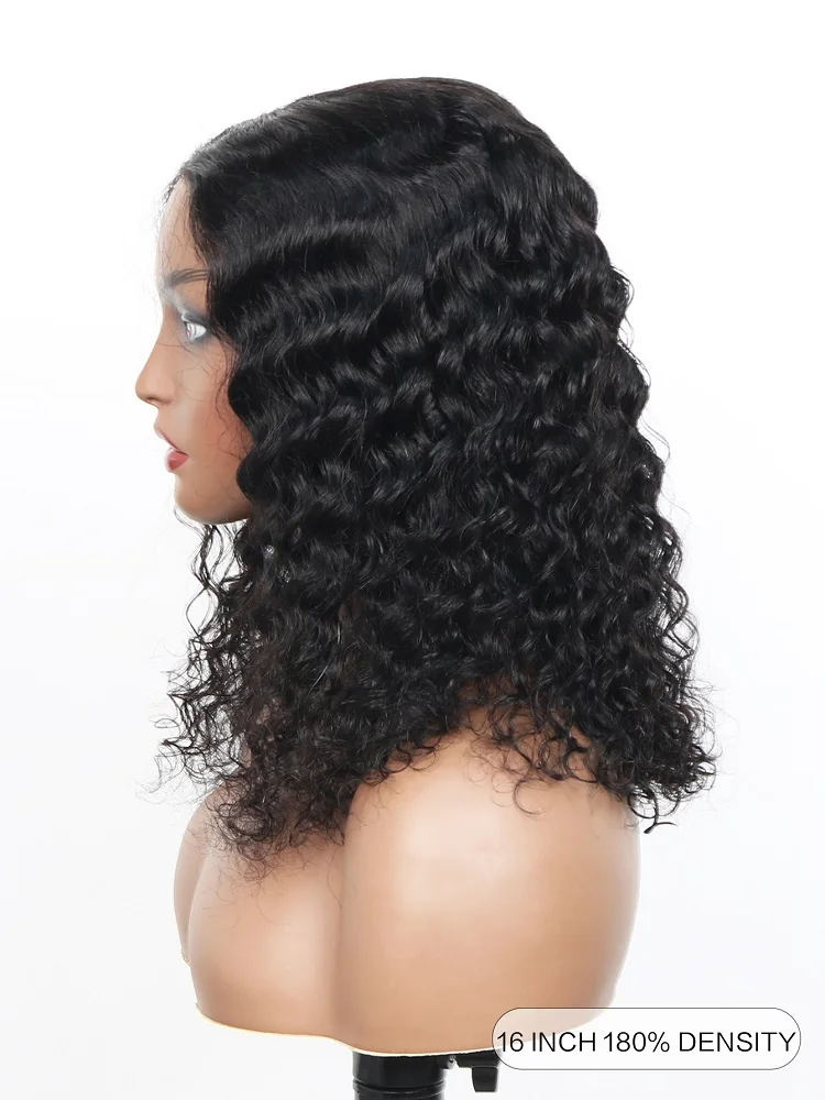 여성용 180 밀도 딥 웨이브 헤어 가발, 프리 컷 레이스, 자연스러운 헤어 라인, 인모 가발 착용 준비, 6x4