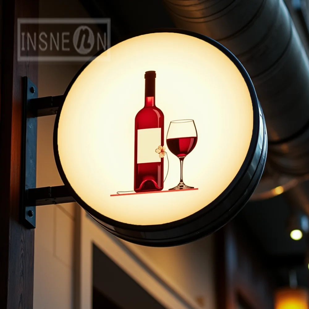 Custom Round Waterproof Acrylic LED Bars Light Box Outdoor Business Cocktails Sign Double Sided Backlit Advertising Display