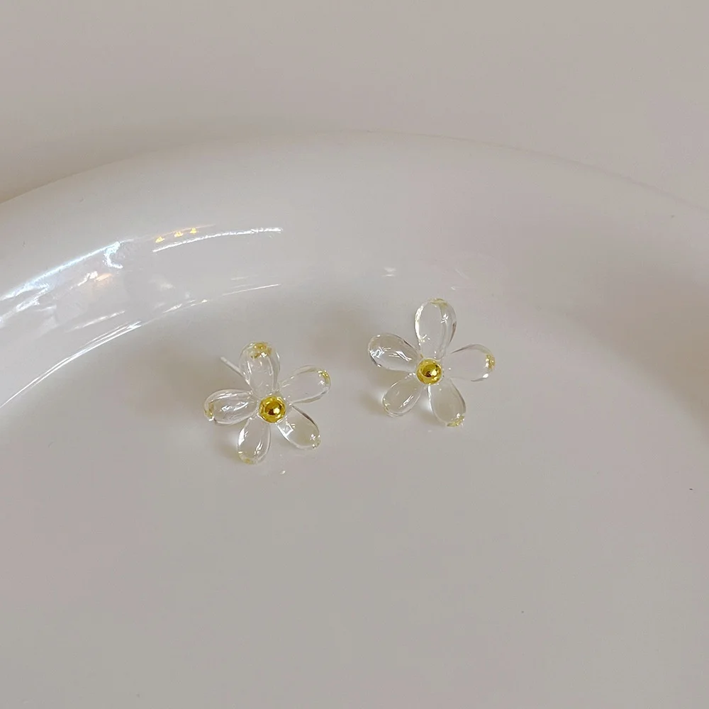 

Niche Design 925 Silver Flower/Bowknot Crystal Earrings Transparent Resin Ear Stud Dreamy Funny Jewelry Accessories For Women