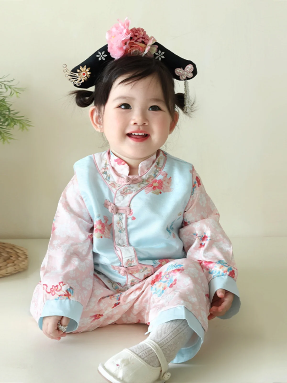 Abito Cinese Lungo per Bambina di Un Anno, Vestito per Compleanno, Pantaloni a Vita Alta, Moda Primaverile per il Lavoro