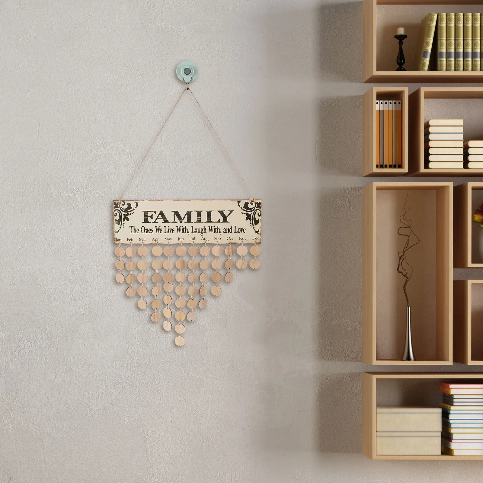 

Family Birthday Hanging Plaque Board DIY Wooden Calendar Reminder 1 Plaque 1 Rope 50 Round Discs Home Wall Decor Gift