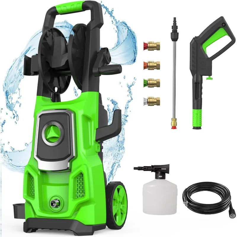 Electric Pressure Washer, SWIPESMITH, Power Washer Machine with Hose Reel,4 Quick Connect Nozzles, Foam Cannon, for Cars