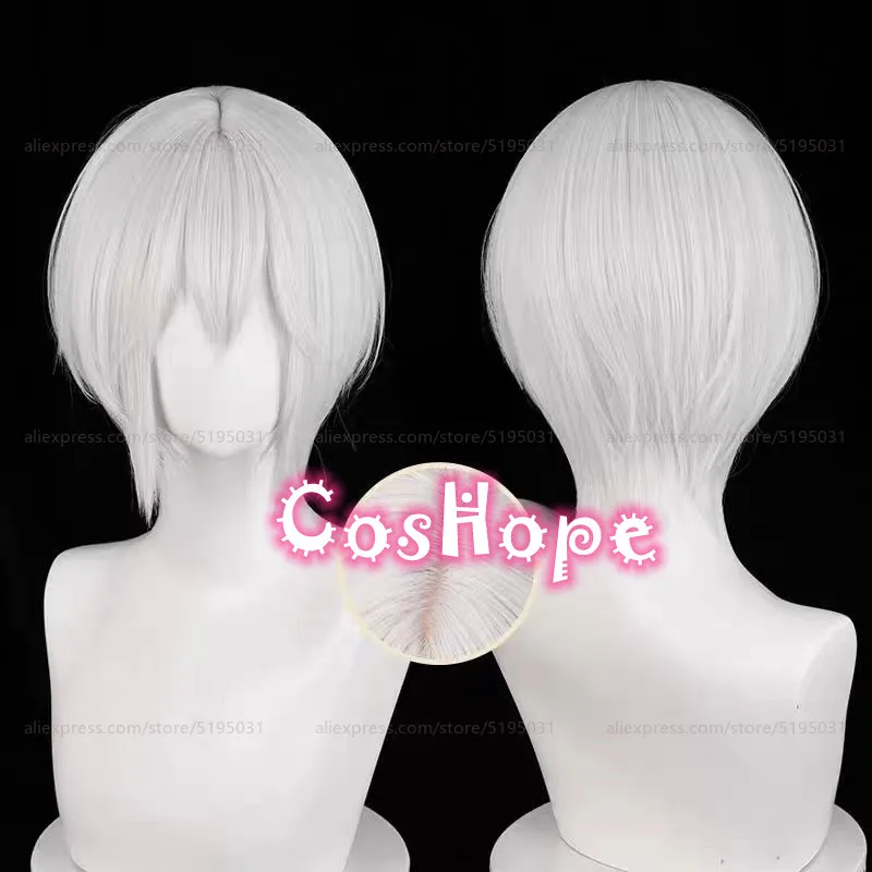 Tomoe Cosplay Wig With Ears 30cm Short Silver White Wig Cosplay Anime Cosplay Wigs Heat Resistant Synthetic Wigs Hair