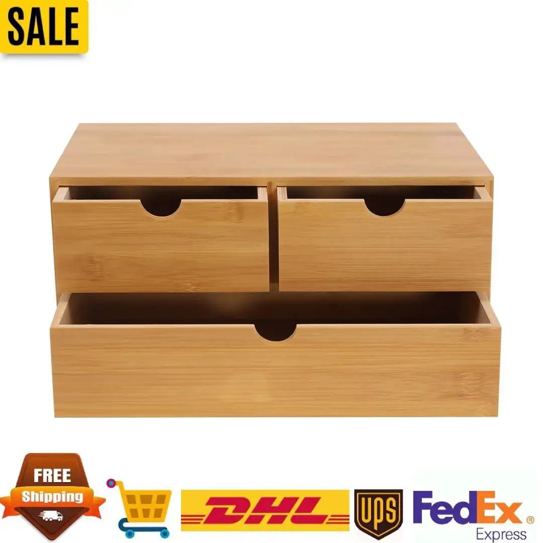 

100% оригинальный бамбуковый настольный органайзер-мини-бамбуковый ящик для стола, настольная органайзер для хранения, сборка не требуется (3 ящика)