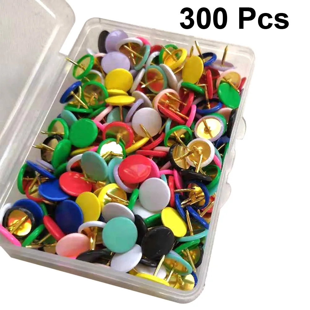 300Pcs Vibrant Patterned Push Pins Metal Core Plastic Head Flat Drawing Pins Decorative Thumbtacks for Office Home School Use
