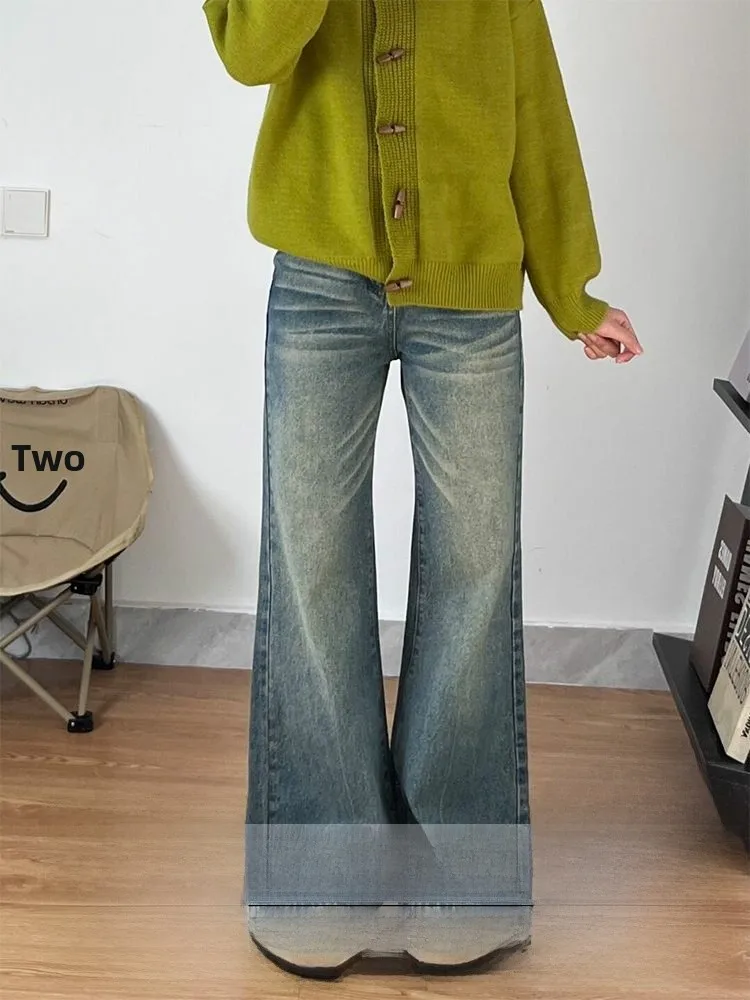 

Американские джинсы Sle Light Wa, женские осенне-зимние прямые брюки с высокой талией, широкие брюки, повседневные, однотонные