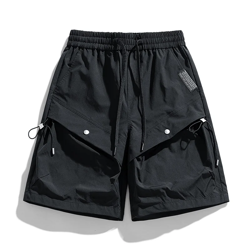 Fashion Spliced Pockets Solid Color Cargo Casual Shorts Men\'s Clothing 2024 Summer New Loose Elastic Lace Up Korean Knee Shorts