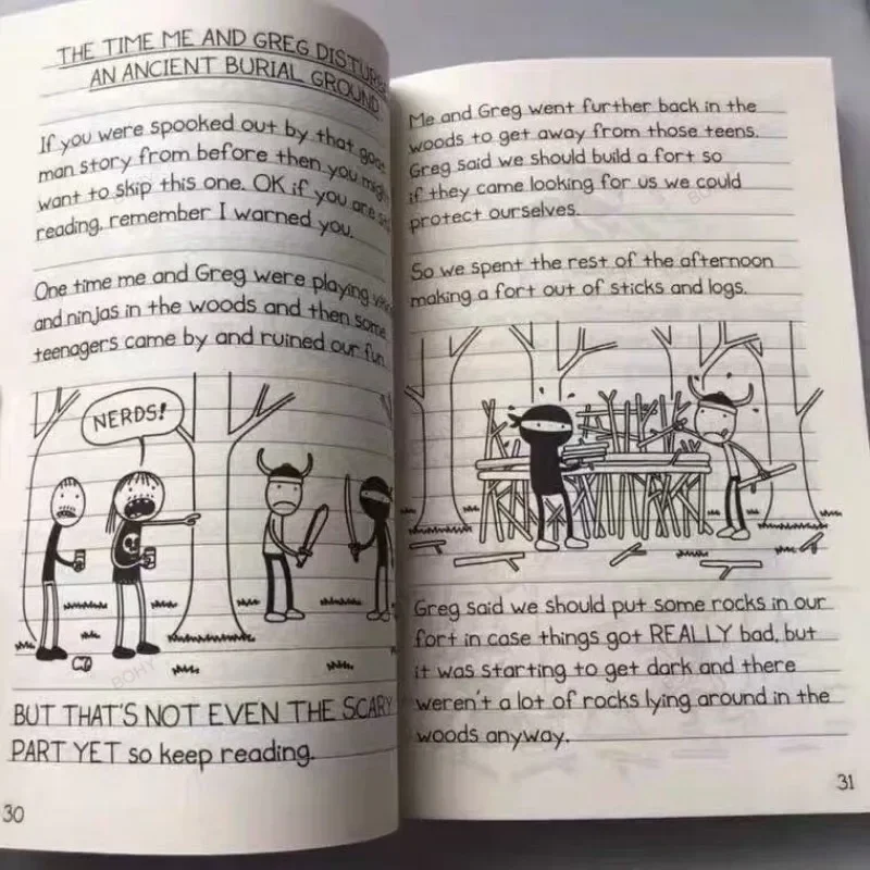 Diario di un bambino Wimpy per bambini in bianco e nero pagina storia inglese libro illustrato di lettura extraslastica