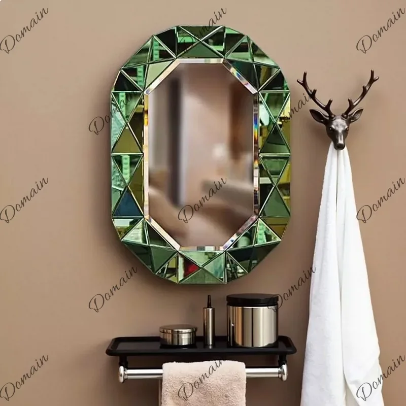 BJ Modern Hanging Wall Mirror, Designer Bathroom Mirror, Emerald Green 3D Decorative Wall Mirror For Entryway
