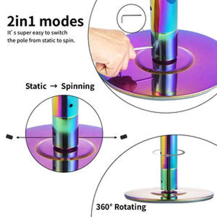 Fitness Kolorowy kij do tańca Przenośny kij do tańca ze stali nierdzewnej 45 mm