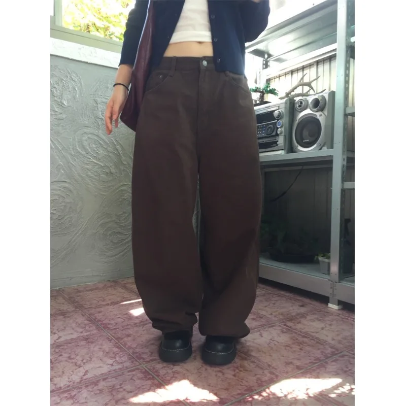 

Retro ket Casual Loose Workwear Pants Wide Leg Long Trousers Faionable All-Match Early Spring Korean Sle Ladies Jeans