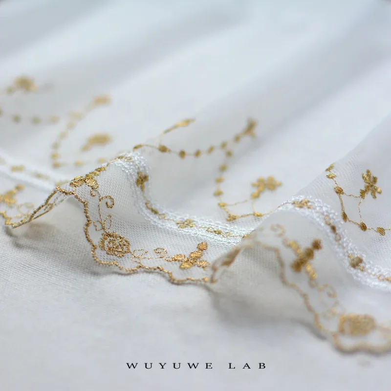 1m Gold Embroidery White Mesh Soft Width Lace Fabric Trims Clothing Dress Skirt Handmade Accessories Home Decoration 23cm