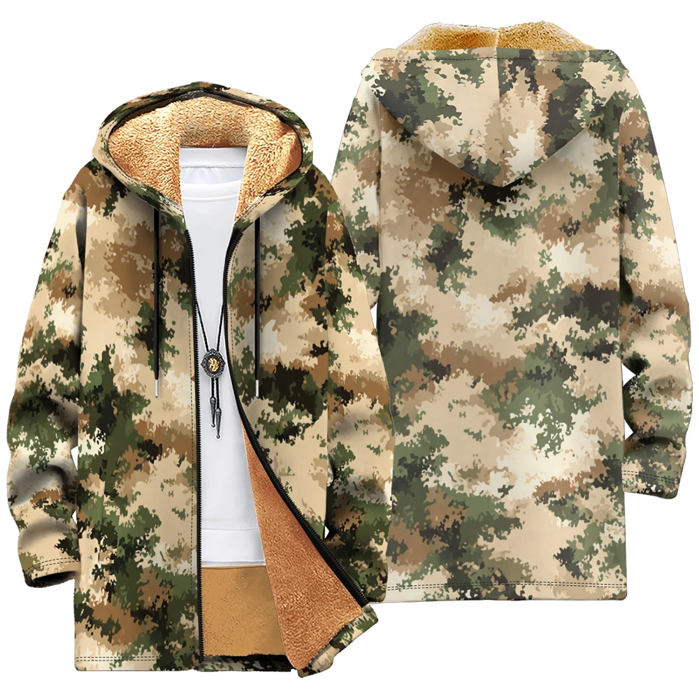 

Men's Warm Camo Fleece-Lined Hooded Jacket Urban Style Zip-Up Coat with Soft Inner Trendy Outdoor Streetwear for Cool Weather