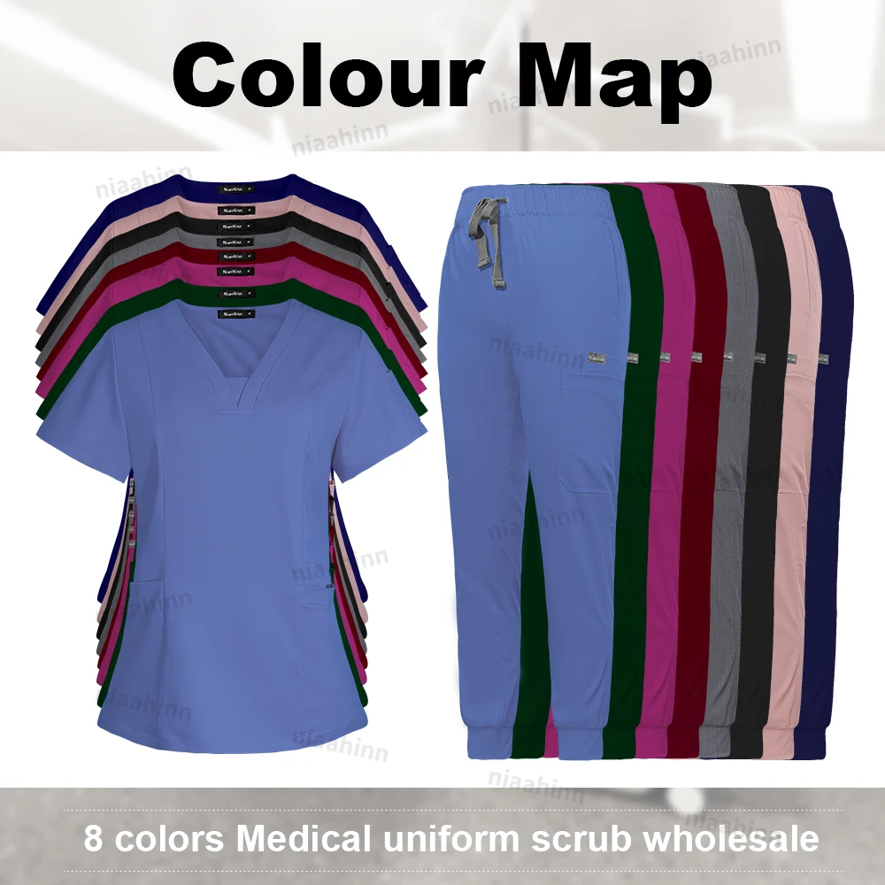 Niaahinn Scrub Hospital Uniform Medical Top Pants Nurse Uniform High Fashion Uniforms Nursing Scrubs Set Hot Sell Surgical Gowns