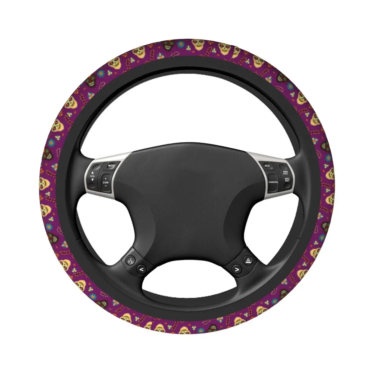 37-38 Car Steering Wheel Cover Sugar Skull Universal Day of the Dead Mexican Auto Decor Elastische Steering-Wheel Accessorie