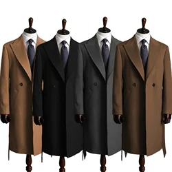 Slim Fit Men's Trench Coat Customized Peaked Lapel Double Breasted Casual Long Jackets Business Banquet Coat Jacket Men's Coats