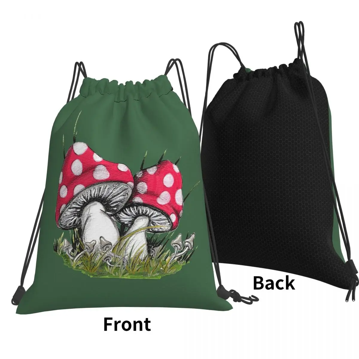 Whimsical Red Amanita Mushrooms Backpacks Fashion Drawstring Bags Shoes Bag Book Bags for Travel School