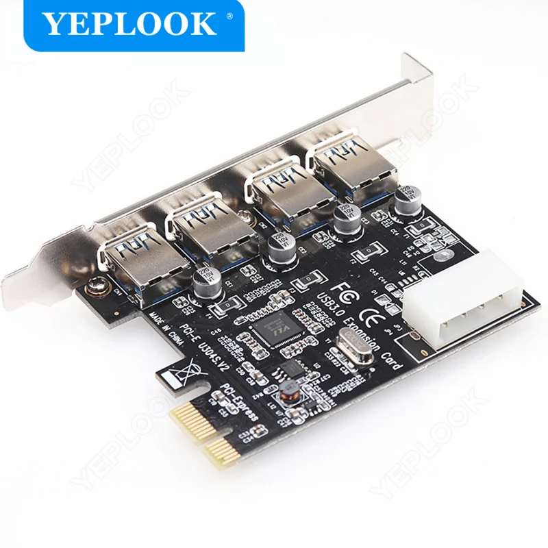 PCIe 1x to 4 Port USB3.0 Expansion Card 4Pin Power Connector PCI Express Adapter USB 3.0 Hub High Speed 5Gbps Chipset NEC720201